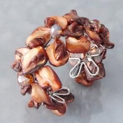 Silvertone Bronze Mother of Pearl and Crystal Cuff (Philippines) Bracelets