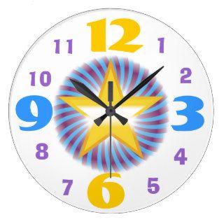 Yellow Star Wall Clock With Coloruful  Numbers