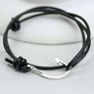 personalised men's leather hook bracelet by lisa angel