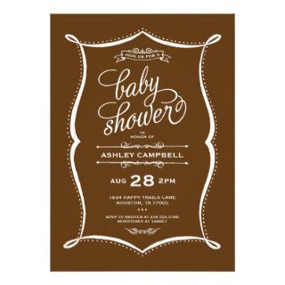 CHOCOLATE BROWN MODERN TYPOGRAPHY BABY SHOWER CUSTOM INVITES