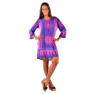 Women's Pink/ Purple Abstract Tiki Tunic Cover up (Indonesia) 1 World Sarongs Women's Clothing