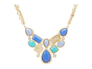 Sparkling Sage Jeweled Center Stone Bib Necklace Blue