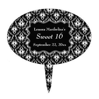 Damask Sweet 16 in Black and White. Cake Toppers