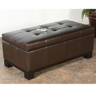 Bonded Leather Storage Ottoman With Tufted Top