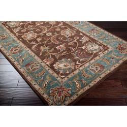 Hand Tufted Bray Brown/Blue Traditional Border Wool Rug (5' x 7'9") 5x8   6x9 Rugs