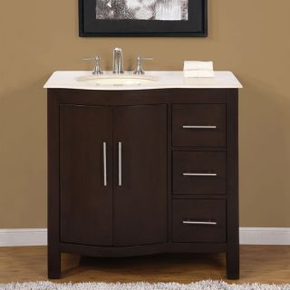 Silkroad Exclusive Natural Stone Countertop Bathroom Single Sink Cabinet Lavatory (36 inch)