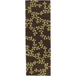 Hand tufted Painterly Brown Floral Wool Rug (26 X 8)