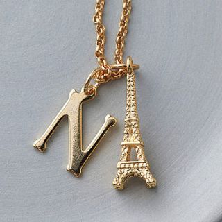 eiffel tower initial charm necklace by belle ami