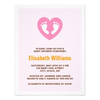 Pink heart foot prints baby shower invitation