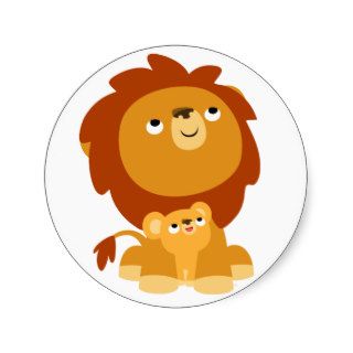 Cute Cartoon Protective Dad Lion and Cub Sticker