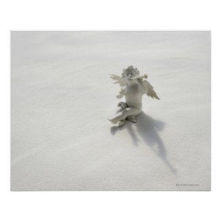 Angel figurine with musical instruments on white poster