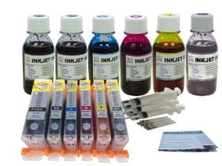 ND 6 Pack Canon PGI 250 CLI 251 250XL/251XL Refillable Ink Cartridges with Chips and 6 Bottles of 100ml Ink Refill Kit for Canon PIXMA MG6320 (PGBK K C M Y GY)