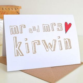 personalised 'mr and mrs' wedding card by becka griffin illustration