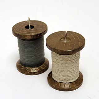spool or bobbin candle in white or grey by lindsay interiors