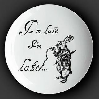 'i'm late i'm late' alice in wonderland plate by eleanor stuart