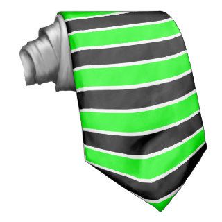 White, Black and Neon Green Horizontal Striped Tie