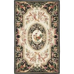 Hand hooked Rooster Ivory/ Black Wool Rug (89 X 119)
