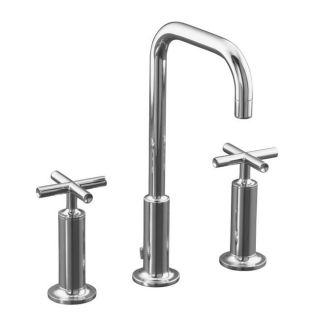 Kohler K 14408 3 cp Polished Chrome Purist Widespread Lavatory Faucet With High Gooseneck Spout And High Cross Handles