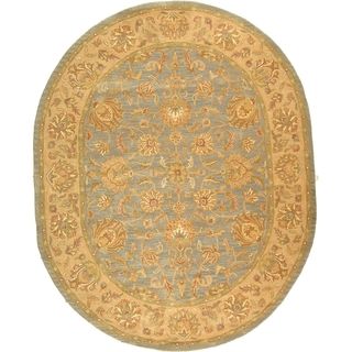Handmade Heritage Kerman Blue/ Beige Wool Rug (76 X 96 Oval)