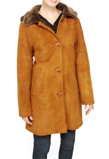 Aston Leather Aston Leather Womens Sheepskin Shearling Hooded Car Coat Gold Size S (4  6)