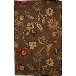 Hand tufted Brown Floral Wool And Art Silk Area Rug (2 X 3)