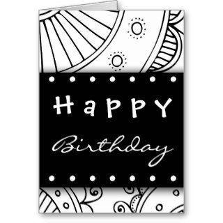 Modern Black and White Damask Blank Happy Birthday Greeting Cards