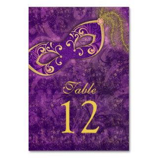 Purple Gold Masquerade Ball Mardi Gras Wedding Table Card