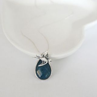 silver bird and teal drop necklace by maria allen boutique