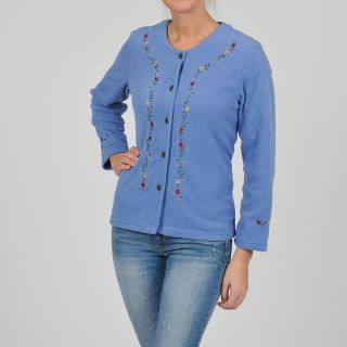La Cera La Cera Womens Plus Size Embroidered Fleece Jacket Blue Size 1X (14W  16W)