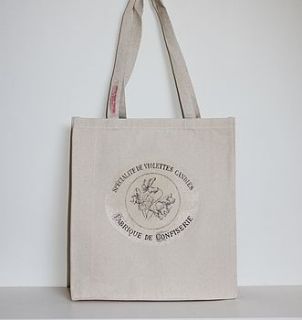 canvas shopping bag with antique french sign by charlie milly design