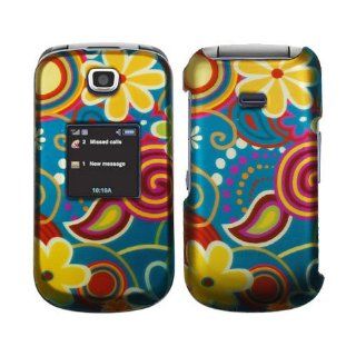 Blue Gold Polka Flower Rubber Coating Snap on Case Hard Case Cover Faceplate for Samsung T259 /T mobile Cell Phones & Accessories