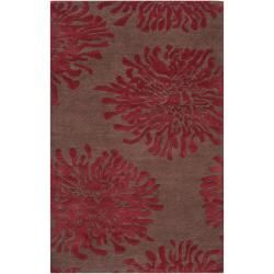 Hand tufted Contemporary Brown/burgundy Floral Shaki New Zealand Wool Abstract Rug (5 X 8)