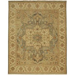 Hand knotted Gold/ Blue Wool Rug (9 X 12)