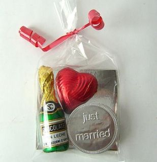 chocolate heart and champagne wedding favour by chocolate by cocoapod chocolate