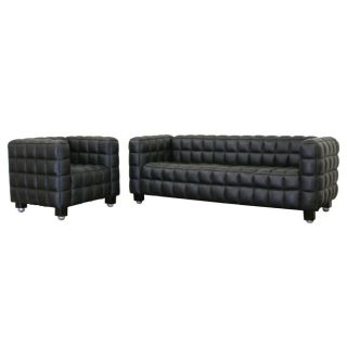 Arriga 2 piece Black Leather Modern Sofa Set