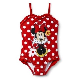Disney Minnie Mouse Infant Toddler Girls 1 Piece Polka Dot Swimsuit   Red 3T