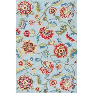 Hand hooked Peony Blue Floral Rug (23 X 39)