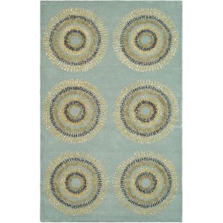 Handmade Deco Explosions Light Blue N. Z. Wool Rug (8 Square)