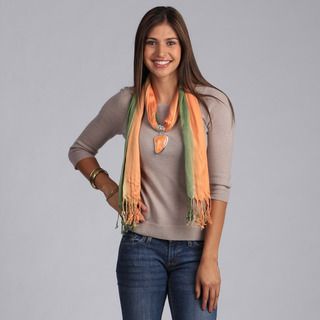 Peach Couture Sea shell charm Scarf Necklace In Orange/green/yellow
