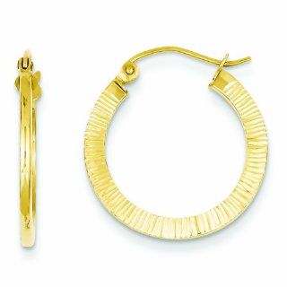 Genuine 14K Yellow Gold 14K1 Sided Textured Hoop Earrings 1.1 Grams Of Gold Mireval Jewelry