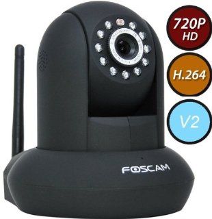 Foscam FI9821W V2 Megapixel HD 1280 x 720p H.264 Wireless/Wired Pan/Tilt IP Camera with IR Cut Filter   26ft Night Vision and 2.8mm Lens (70 Viewing Angle)   Black  Home Security Systems  Camera & Photo