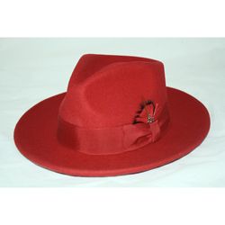 Ferrecci Mens Red Wool Fedora Hat