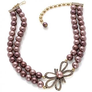 Heidi Daus "Bow Advice" 2 Row Simulated Pearl Crystal Accented Station Necklace