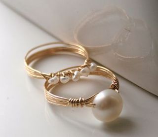 gold pearl rings matching set by wrapped by design