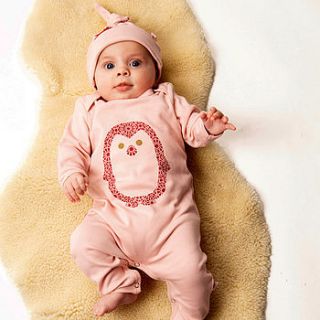 organic penguin babygrow on powder pink by redurchin