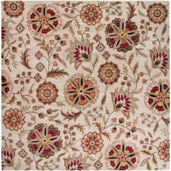 Hand tufted Beige Borzoi Floral Wool Rug (6 Square)