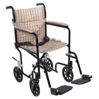 Drive Medical Tan Plaid Flyweight 19 Lightweight Aluminum Transport Wheelchair