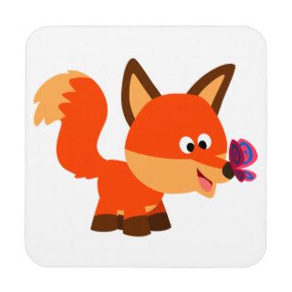 Cute Cartoon Fox  And Butterfly Coasters Set