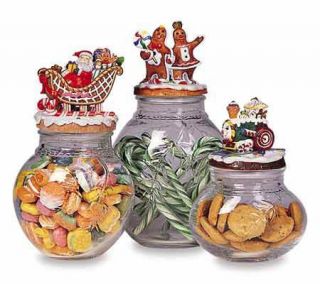 Fitz and Floyd Candy Lane Glass Canister Set —