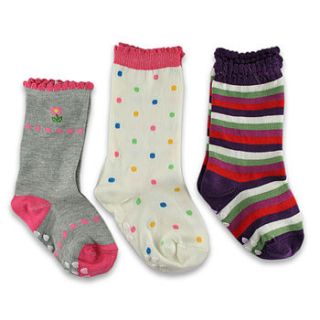 stripes dots set of three baby toddler socks by snuggle feet
